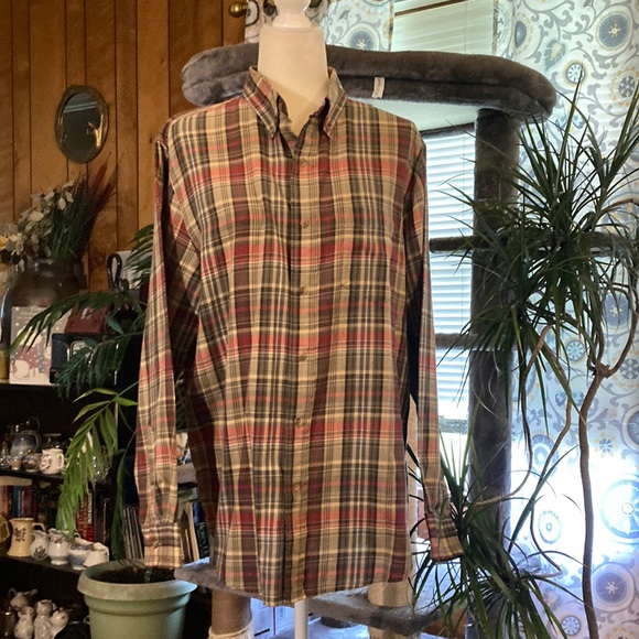 Chaps Shirts Chaps Mens Shirt In A Brown Olive Green And Red Plaid